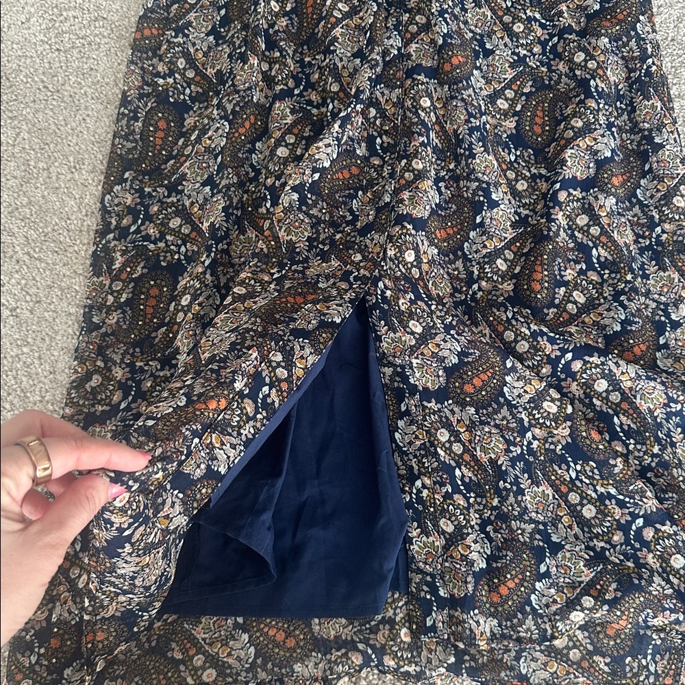 Natural Life Navy Brown Gold Paisley Button down waist tie maxi dress size s - Picture 6 of 6